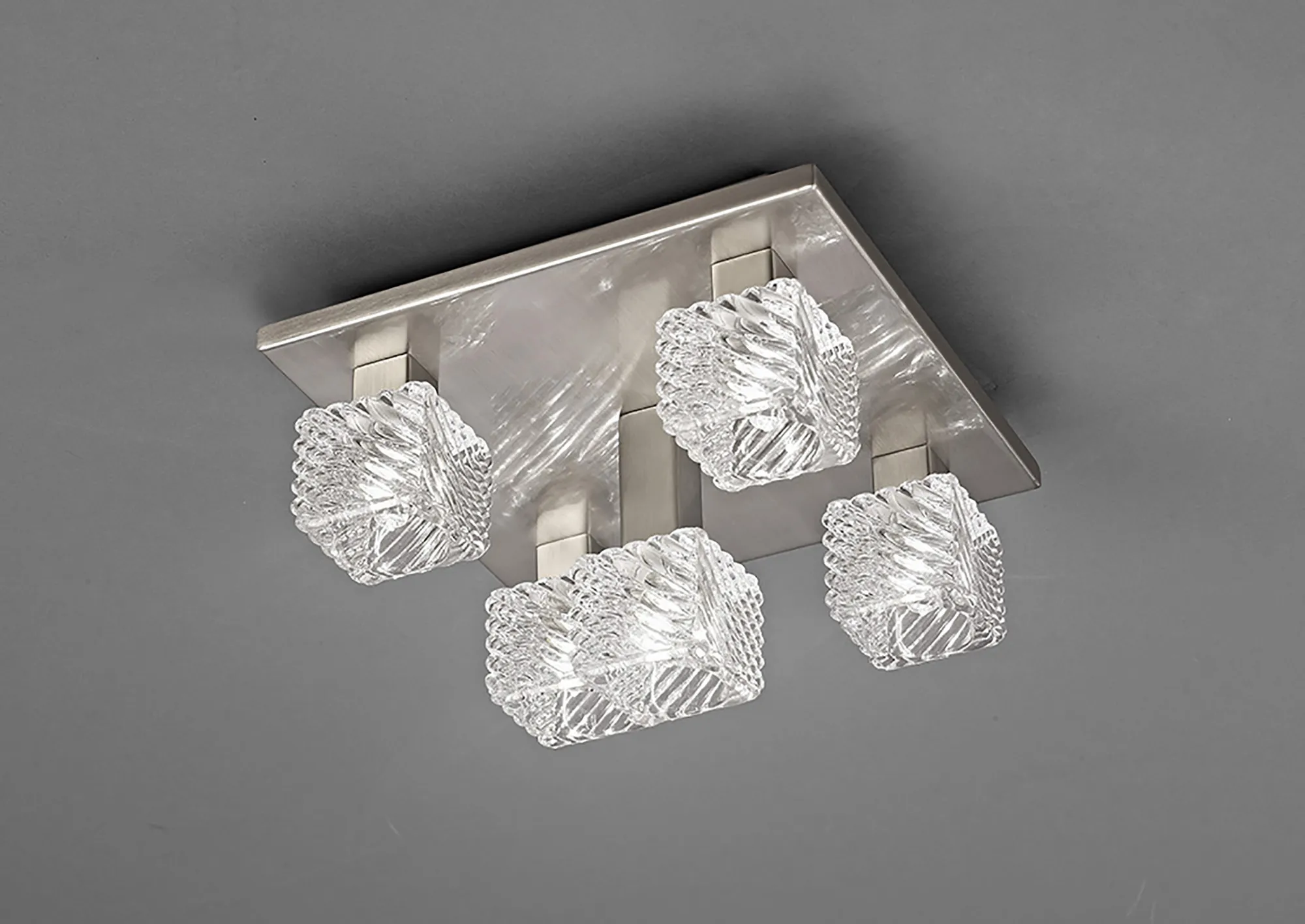 Accor Glass Square Ceiling Flush 5 Light Satin Nickel D0163  Deco Accor